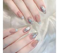 24 Pcs Modern Artificial Nails, Elegant French Tip Design with Colorful Butterfly Patterns for Lasting Beauty Semi Blue Gradient False Easy Apply Press on Lightweight Comfortable Artificial