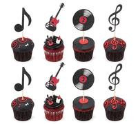 24 Pcs Music Cupcake Toppers, Glitter Guitar CD Record Music Notes Cupcake Picks for Rock Music Concert Theme Baby Shower Wedding Birthday Party Cake Decorations Supplies