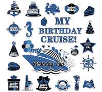 24 Pcs My Birthday Cruise Door Magnets, Cruise Ship Decorations Magnetic, Blue Silver Birthday Door Decoration for Boys, Girls, Women, Men, Fridge Car Anniversary Party Supplies