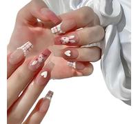 24 Pcs Naked Pink Ice Through Gradient Cute Rabbit Love Pattern Student Press On Nails French Fake Nails Artificial Reusable False Nails Detachable Luxury Decoration