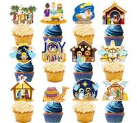 24 PCS Nativity Cupcake Toppers, Christmas Religious Nativity Party Decorations Happy Birthday Jesus Nativity Cake Toppers Cake Decorations for Winter Holiday Party Religious Education Supplies