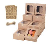 24 Pcs Natural Kraft Gift Boxes with Thank You Tags, Food-Grade Paper Treat Boxes for Bakery, Cookies and Small Gifts, Pop-Up Party Favor Boxes for Weddings & Events (4" x 4" x 2.6"with Window)