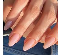 24 Pcs Nudes Full Covers False Nails Solid Color Press On Almond Shaped Stick On Glossy Acrylic For Daily