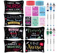 24 Pcs Nurse Appreciation Gifts Set 6 Nurse Makeup Cosmetic Bag 6 Nurses Week Notebooks 6 Doctor Nurse Ballpoint Pens 6 Nurse Rubber Bracelet Thank You Gift for Nursing Assistants Students School
