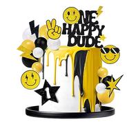 24 PCS One Happy Dude Cake Toppers Face 1st Birthday Cake Decorations Hippie Cupcake Toppers for Wedding Gender Reveal Supplies (style 1)