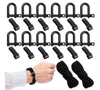 24 Pcs Paracord Buckles U Ring Shackle Locks Adjustable Bracelet Shackle Connector Stainless Steel Bow Shackle with 3m Outdoor Rope for Outdoor Camping, Skydiving