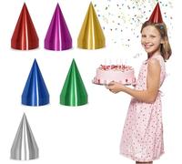 24 Pcs Party Hats, Sparkling Triangle Birthday Paper Cone Hats, Aluminum Foil Party Hat with Elastic Rope, Multicolor Paper Metallic Foil Cone Hat, for Various Parties Celebration Ceremonies 6 Colors