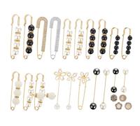 24 Pcs Pearl Crystal Brooch Safety Pins, Pant Waist Tightener Pins Women Decorative Safety Button Pin Artificial Pearl Brooches Elegant Hat Pin for Sweaters, Shawls, Dresses Fashion Accessories