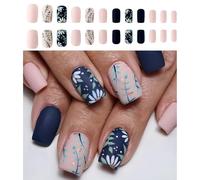 24 Pcs Petals Full Covers Stick On Nails Glittering Press On Nails Square False Nails Autumn Winter Artificial Nails