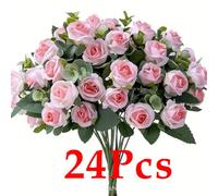 24 Pcs Pink Artificial Rose Flowers Faux Silk Hydrangea Bouquet Vintage Wedding For Door Decor Wedding