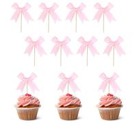 24 Pcs Pink Cake Bows, Pink Bows Cupcake Toppers for Cupcakes, Butterfly-Themed Parties, Birthday Parties, Family Gatherings, And Wedding Celebrations