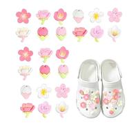 24 Pcs Pink Charms For Crocs Jibbitz,Shoe Flower Accessories Decorations Cute Cherry Blossom Daisy Flowers Charm Set Diy Fashion Unique Small Summer Accessory,for Boys Girl Kids Adult Decoration Shoes