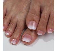 24 PCS Pink-Nude Press on Nails with Glue, False Toenails Kit, ABS Material for Long-Lasting Wear, 12 Sizes Fit Perfectly, Glossy French Tip Design for Various