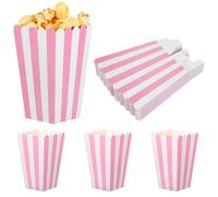 24 Pcs Pink Popcorn Boxes Mini Striped Popcorn Bucket Paper Puffed Rice Bowl Bags Candy Machine Bowl Holder Snack Bar Container for Christmas Birthday Party Favor Movie Night Supplies