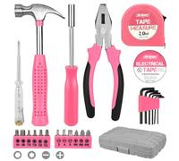 24 PCS Pink Tool Kit for Women Ladies, Household DIY Tool Kit, Mini Tool Box Set with Pliers Wrenches Hammer Tape Measure Bit Drivers Handle, Basic Hand Repair General Tool Sets for Home & Office