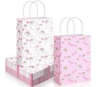 24 PCS Pink White Cute Kitty Paper Party Bag Cartoon Cat Themed Gift Bags with Twisted Handles Colorful Rainbow Pink Bow Treat Goodie Bag for Candy Snack Baby Shower Birthday Party Decoration Supplies