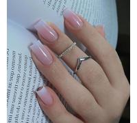 24 Pcs Pinks White False Nails Mediums Long Square Full Covers Stick On Nails Press On Manicures Supplies