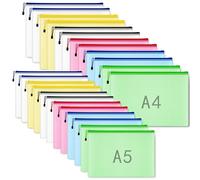 24 Pcs Plastic Wallets Zip, A4 A5 Document Wallets, Waterproof Zip Folders Plastic Zipper File Bags for Lego, Puzzle Pieces, Craft Storage (6 Colors)