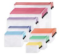 24 Pcs Plastic Zip Wallets Multi-Sizes Plastic Wallets A4 Zip Folders Waterproof Zipper Bags for School Office Travel