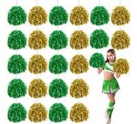 24 PCS Pom Poms Cheerleading Metallic Foil Cheer PomPoms with Plastic Handle for Kids Adults Cheerleader Gifts Cheerleader Squad Spirit Sports Tournament, Cheering Party, Homecoming Game, Pep Rally