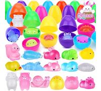 24 Pcs Prefilled Easter Eggs with Mochi Squishy , Easter Eggs with Glitter Mini Soft Animals Squishy Stress Relief