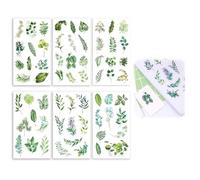 24 Pcs Premium Japanese Paper Stickers, Vibrant Fern Leaf Designs for Scrapbooking Plant Stickers Nature Green Leave Stickers Adhesive DIY Decorative Green Plants Stickers, for Luggage, Glass, Lapto