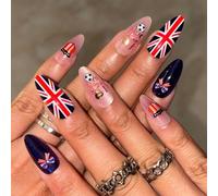 24 PCS Press On Nails, Almond-Shaped Medium-Length Artificial Nails, British Union Jack Design, Football and Bow Nail Art, Patriotic Style, Nail Art Design for 2026 World Cup