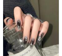 24 Pcs Press on Nails Medium Coffin False Nails Glossy Fake Nails with Stars Moon Designs Acrylic Nails Black Full Cover Stick Glue for Women Girls