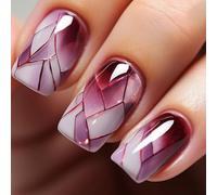 24 Pcs Press on Nails Square Medium Length, Burgundy French Tips False Nails in 12 Sizes, Acrylic Full Cover Fake Nail with Glue Stickers, Reusable Stick on Nails for Women and Girls DIY Decorations