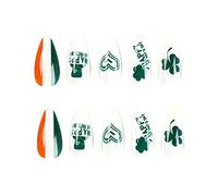 24 Pcs Press on Nails-St Patrick ' s-Day Almond Fake-Nails with Designs Acrylic on False for Women Stiletto-faketips Press on