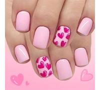 24 Pcs Press Ons Short Square False Nails Heart Design Full Cover Acrylic Artificial Nails Valentine's Day Press on Nail