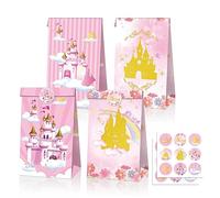 24 Pcs Princess Castle-Themed Gift Bags,Set of 4 Reversible Designs with Decorative Stickers, Perfect for Little Princesses' Birthdays, Themed Parties, and All Celebrations