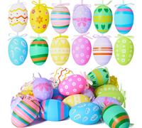 24 Pcs Printed Easter Hanging Eggs, Plastic Colourful Eggs Ornaments