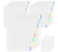 24 Pcs Punched Pockets A4 Plastic Sleeves with Tab Divider for Binder Folder Clear Poly Pockets Top-Opening 11 Holes Binder Pocket for School Office Home