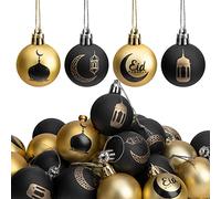 24 PCS Ramadan Ornament Ball, 1.57" Black Gold Eid Mubarak Hanging Balls, Ramadan Mubarak Ornaments for Islamic Muslim Tree Party Decor