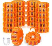 24 Pcs Rechargeable LED Road Flares Emergency Kit - Warning Flashing Beacon Disc with Magnetic Mount