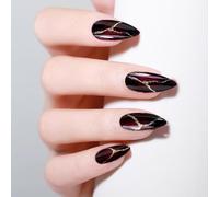 24 PCS Red Black False Nails, Medium Press-on Nails, Stick on Nails mit Nail Glue, Full Coverage Fake NAils, Black and Red False NAIL Tips, Almond-shaped Artificial NAILS for Women and Girls