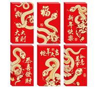 24 Pcs Red Envelopes, 6 Design Lucky Money Envelop for 2025 Lunar New Year of The Snake, Red Chinese Envelopes for Chinese Lunar New Year Spring Festival Birthday Wedding Party