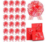24 PCS Red Gift Wrapping Bow Pull Bows Organza Warp Bows for Baskets Wedding Christmas Birthday Party Valentine's Day Flower Gift Boxes (Red-AA)