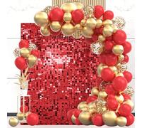 24 Pcs Red Shimmer Wall Backdrop Panels for Party, MSDADA 6 FT x 4 FT Red Sequin Backdrop for Birthday Graduation Home Party Decorations Anniversary Decor