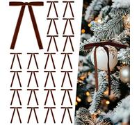 24 Pcs Red Velvet Christmas Ornaments, Rustic Velvet Bows for Christmas Tree, 5x7 Inch Pre-Tied Vintage Christmas Bows for Wreaths Gifts and Holiday Home Décor (Black coffee)