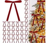 24 Pcs Red Velvet Christmas Ornaments, Rustic Velvet Bows for Christmas Tree, 5x7 Inch Pre-Tied Vintage Christmas Bows for Wreaths Gifts and Holiday Home Décor (Red)