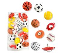 24 pcs Resin Ball Shaped Pushpins Creative Sport Ball Thumbtack Decorative Push Pins Football Basketball Baseball Rugby Pushpins for Cork Board Bulletin Board Photo Wall Map School Office