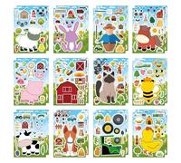 24 PCS Reusable Animal Mix & Match Sticker Sheets for Boys Girls - Safari & Fantasy Face Stickers, Fun Art Craft Activity for Birthday Parties, Goodie Bags & Classroom Supplies