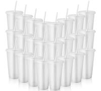 24 Pcs Reusable Cups with Lids and Straws 24 oz Glitter Iced Coffee Tumbler Plastic Travel Mug Cup for Smoothie Juices Birthday Sleepover Party Supplies (Clear)