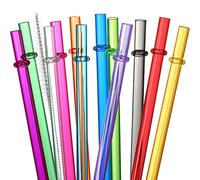 24 PCS, Reusable Straws with 4 Brushes, 10.5" Long Tritan Hard Plastic Straws, 12 Colors Translucent Replacement Drinking for 16OZ-32 OZ Tumblers, Cups, Jars, Stanley, YETI, Starbucks, BPA Free