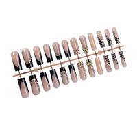 24 Pcs Rhinestones False Nails Black French Tip Press On Nails Long Coffin Stick On Nails Glittering Artificial Nails