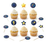 24 Pcs Rock Band Cupcake Toppers, Blue Gold Glitter Rock Pop Music Theme Cupcake Picks Music Concert Theme Birthday Party Cake Decorations Supplies