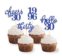 24 PCS Rose Gold Glitter 30th Birthday Cupcake Toppers for Celebrating Thirty Years Old Birthday Party Decorations for 30th Anniversary Party Supplies (Bleu-1996)