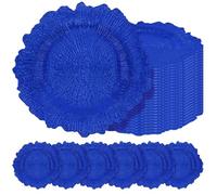 24 Pcs Royal Blue Charger Plates Bulk 13 Inch Plastic Charger Plates for Dinner Plate, Royal Blue Chargers for Table Setting, Reef Design Plate Floral Decorative Round Chargers for Wedding Party Event